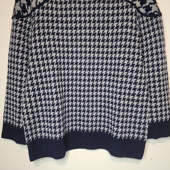 J Crew 100% Merino Wool Sweater Houndstooth Womens Large Navy Blue Gray - Picture 5 of 13